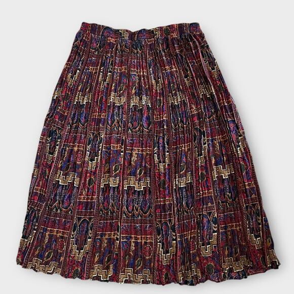 90s Burgundy Red Blue Dark block boho print broomstick skirt M/L - Picture 1 of 7